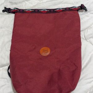 Red Roll-Top Backpack with Patterned Strap